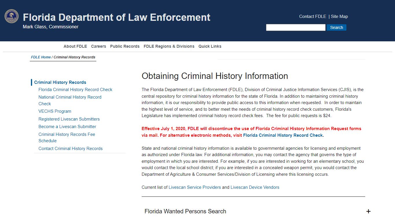 Criminal History Records - fdle.state.fl.us